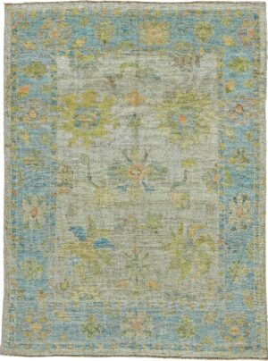 Floral Grey And Blue Modern Turkish Oushak Rug 60513 by Nazmiyal NYC