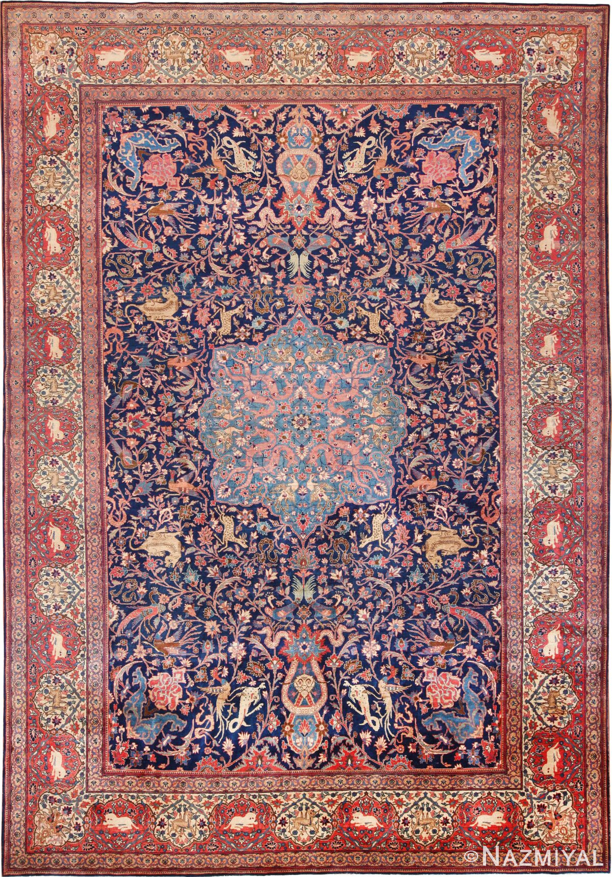 Antique Animal Design Persian Sarouk Farhan Rug 70867 by Nazmiyal Antique Rugs