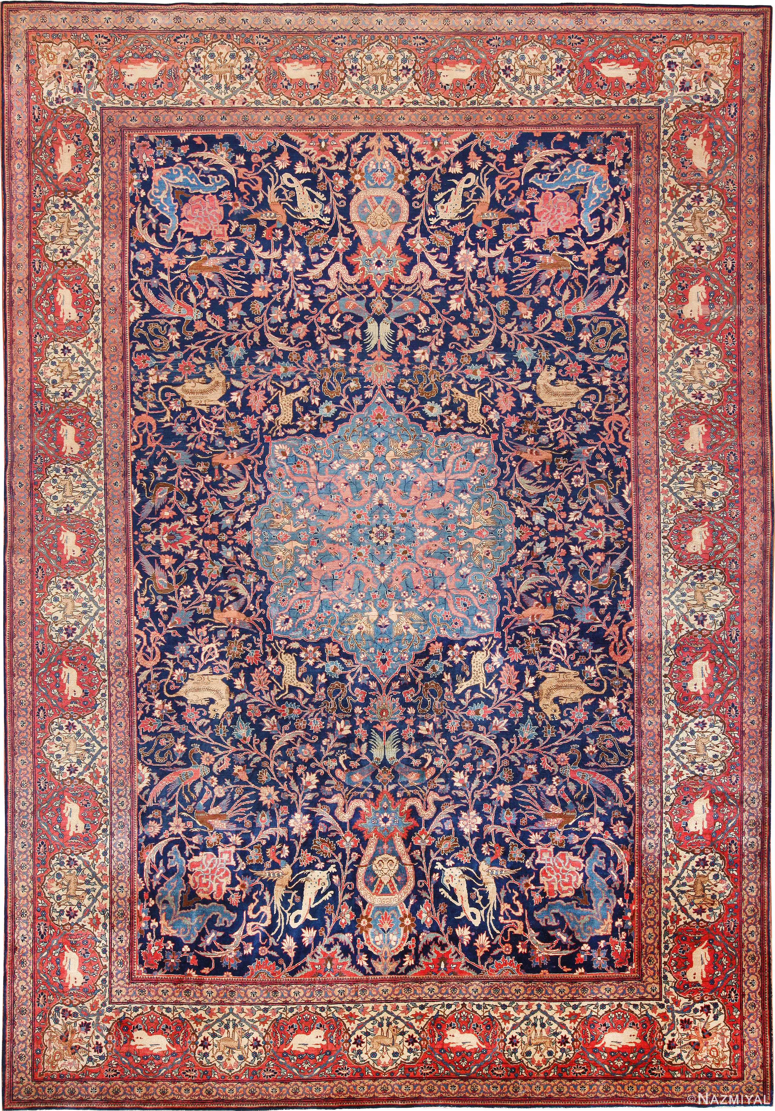 Antique Animal Design Persian Sarouk Farhan Rug 70867 by Nazmiyal Antique Rugs