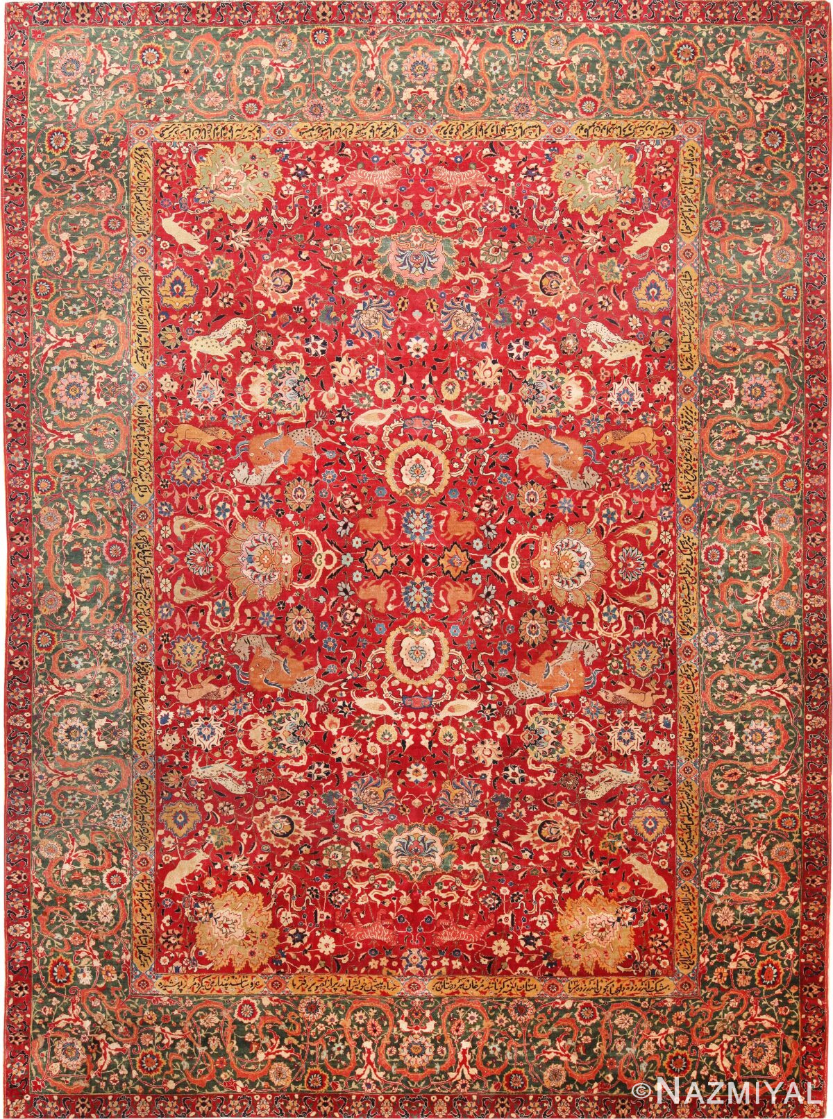 Antique Persian Animal Design Tabriz Area Rug #70868 by Nazmiyal Antique Rugs