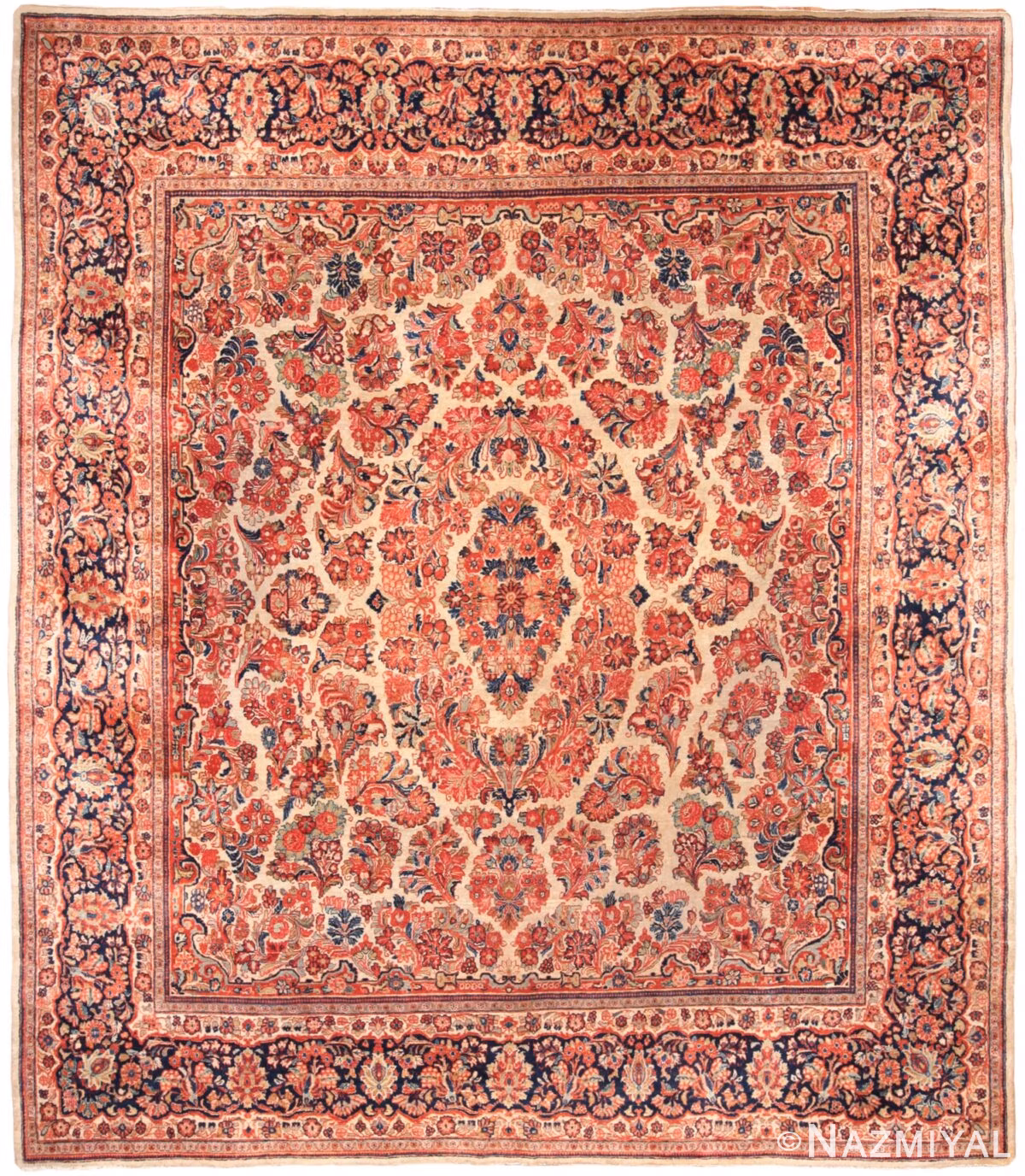 Antique Persian Sarouk Medallion Area Rug 70815 by Nazmiyal NYC