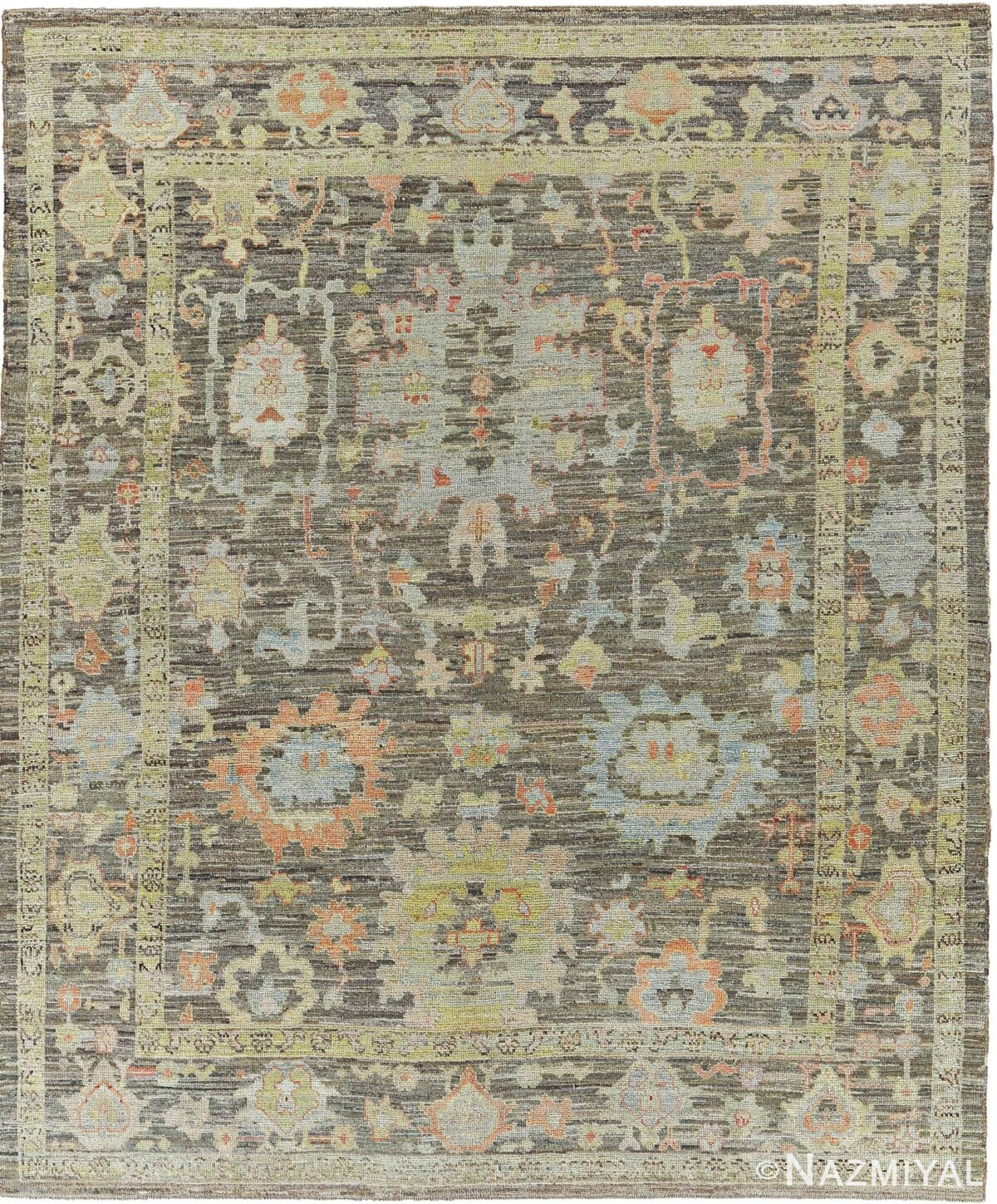 Charcoal Brown Modern Turkish Oushak Rug 60515 by Nazmiyal NYC