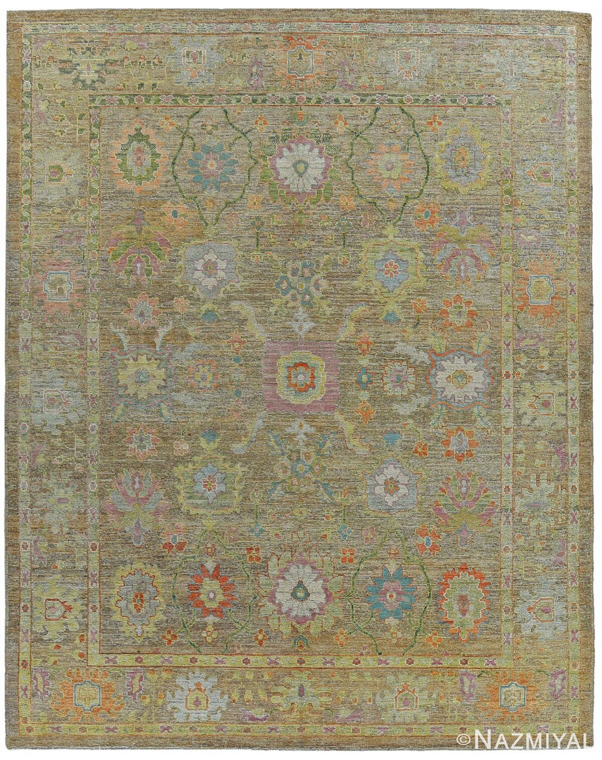 Floral Green Modern Turkish Oushak Rug 60512 by Nazmiyal NYC