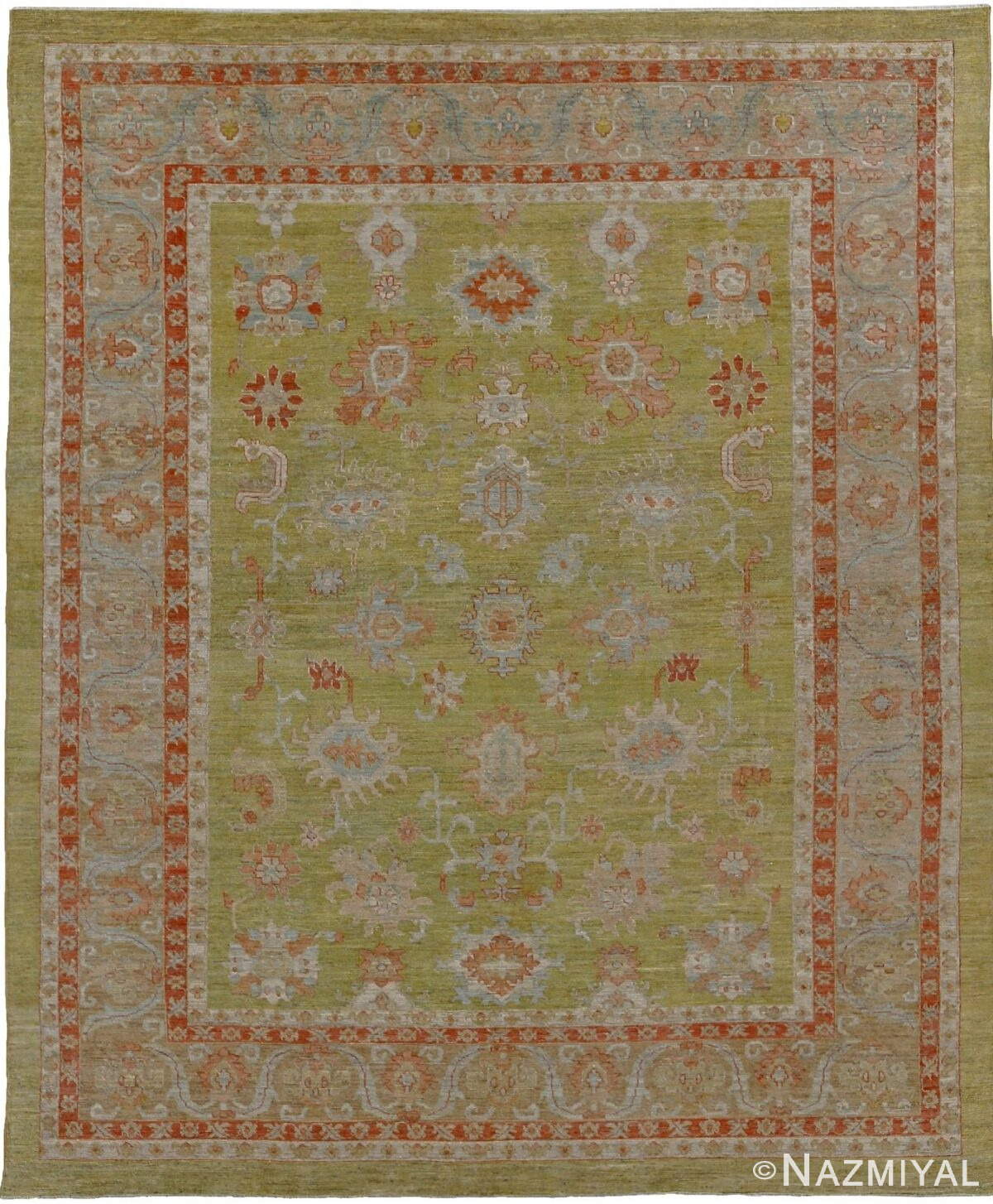 Green Modern Turkish Oushak Rug 60525 by Nazmiyal NYC