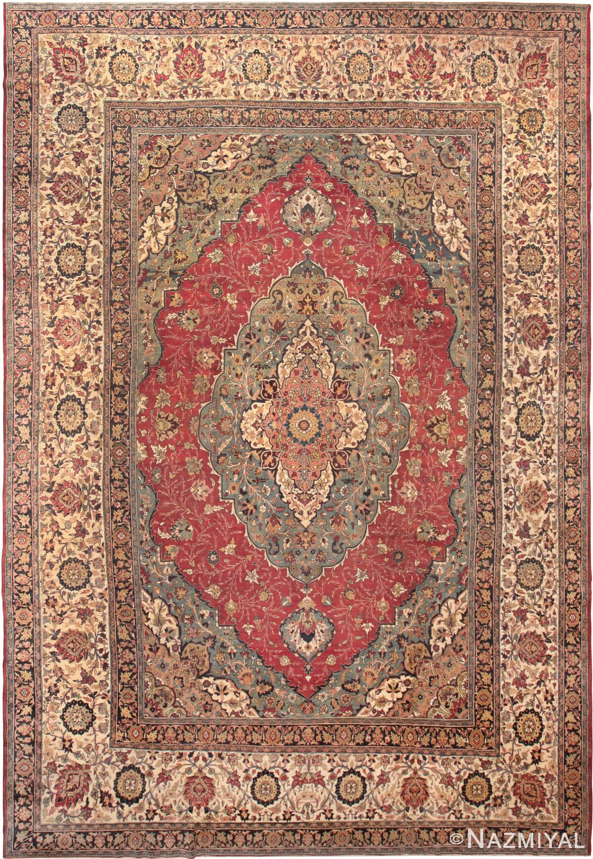 Large Finely Woven Antique Persian Tabriz Rug 50652 by Nazmiyal NYC