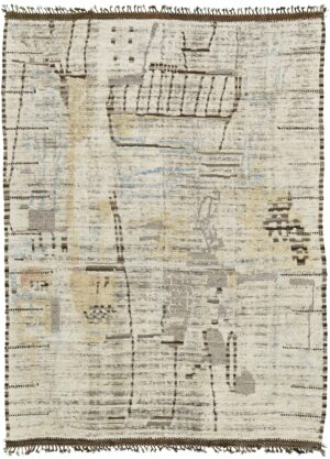 Cream Modern Distressed Rug 60681 by Nazmiyal Antique Rugs