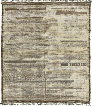 Earthy Tones Modern Distressed Rug 60678 by Nazmiyal Antique Rugs