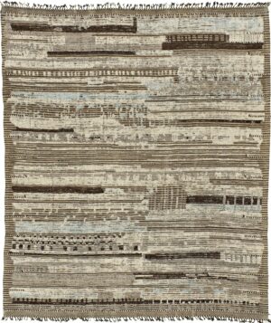 Textured Earth Tones Modern Distressed Rug 60703 by Nazmiyal Antique Rugs