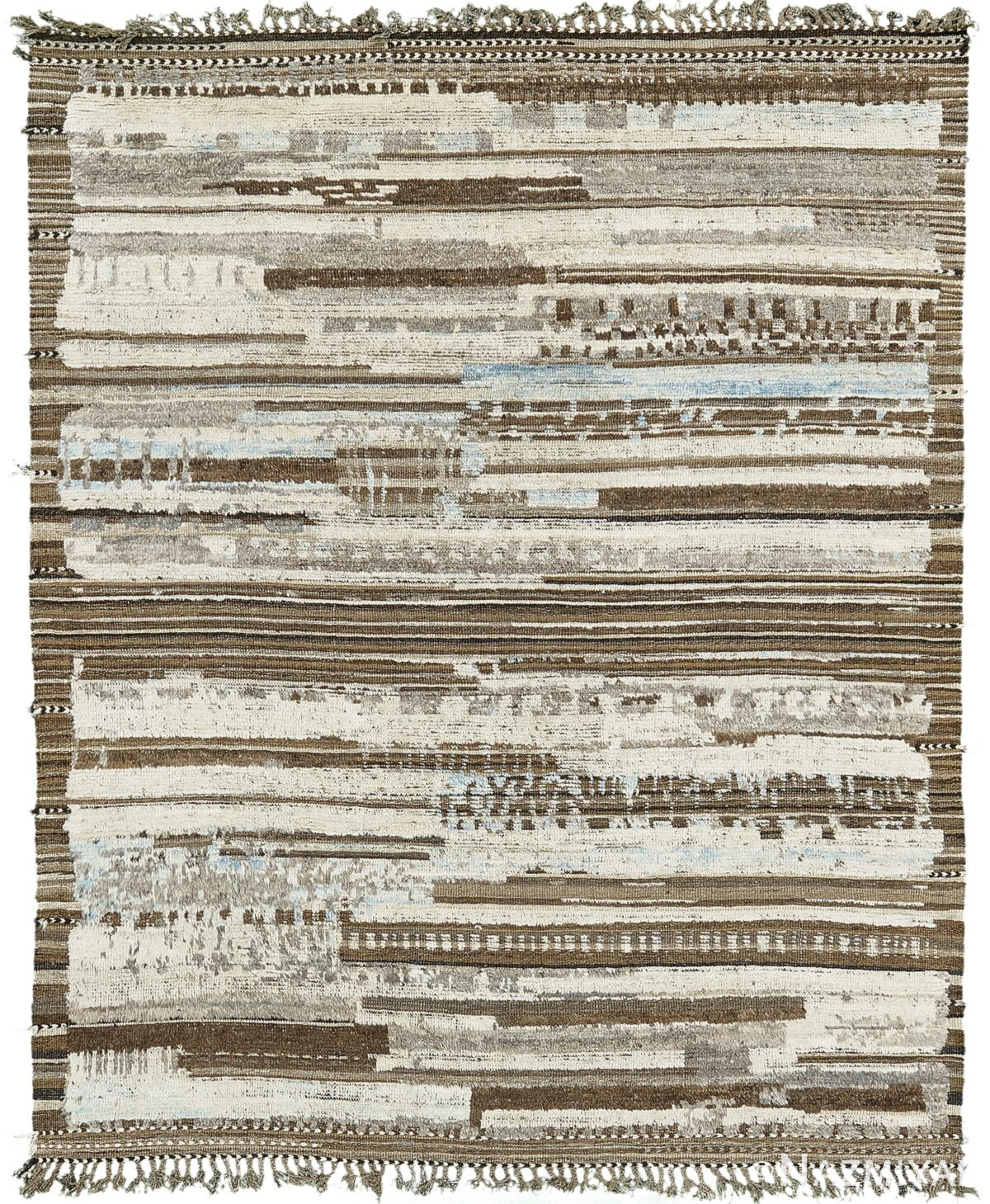 Brown And Blue Modern Distressed Rug 60686 by Nazmiyal Antique Rugs