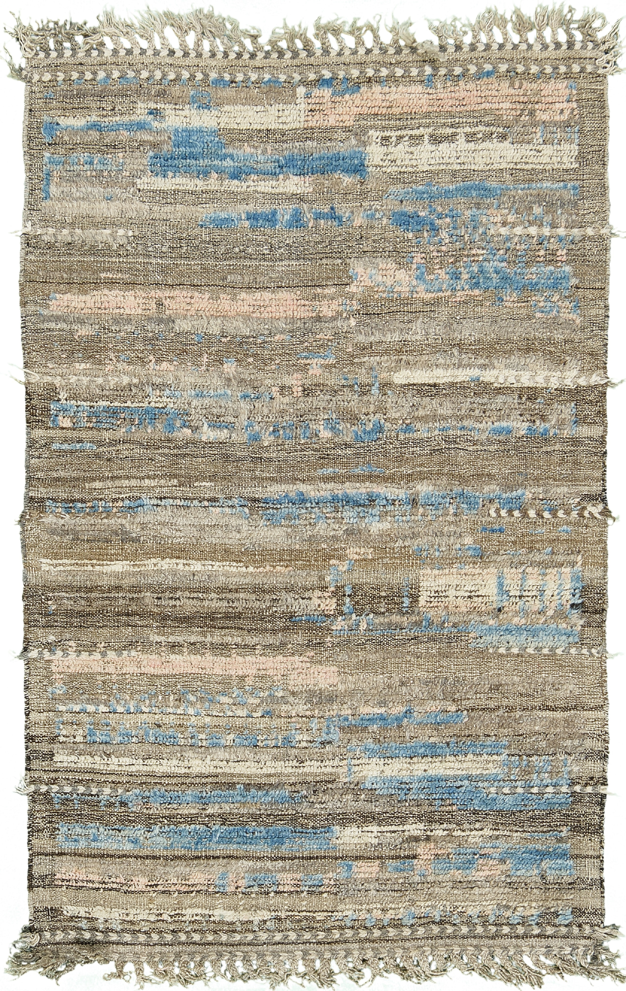 Brown Blue Modern Distressed Rug 60684 by Nazmiyal Antique Rugs