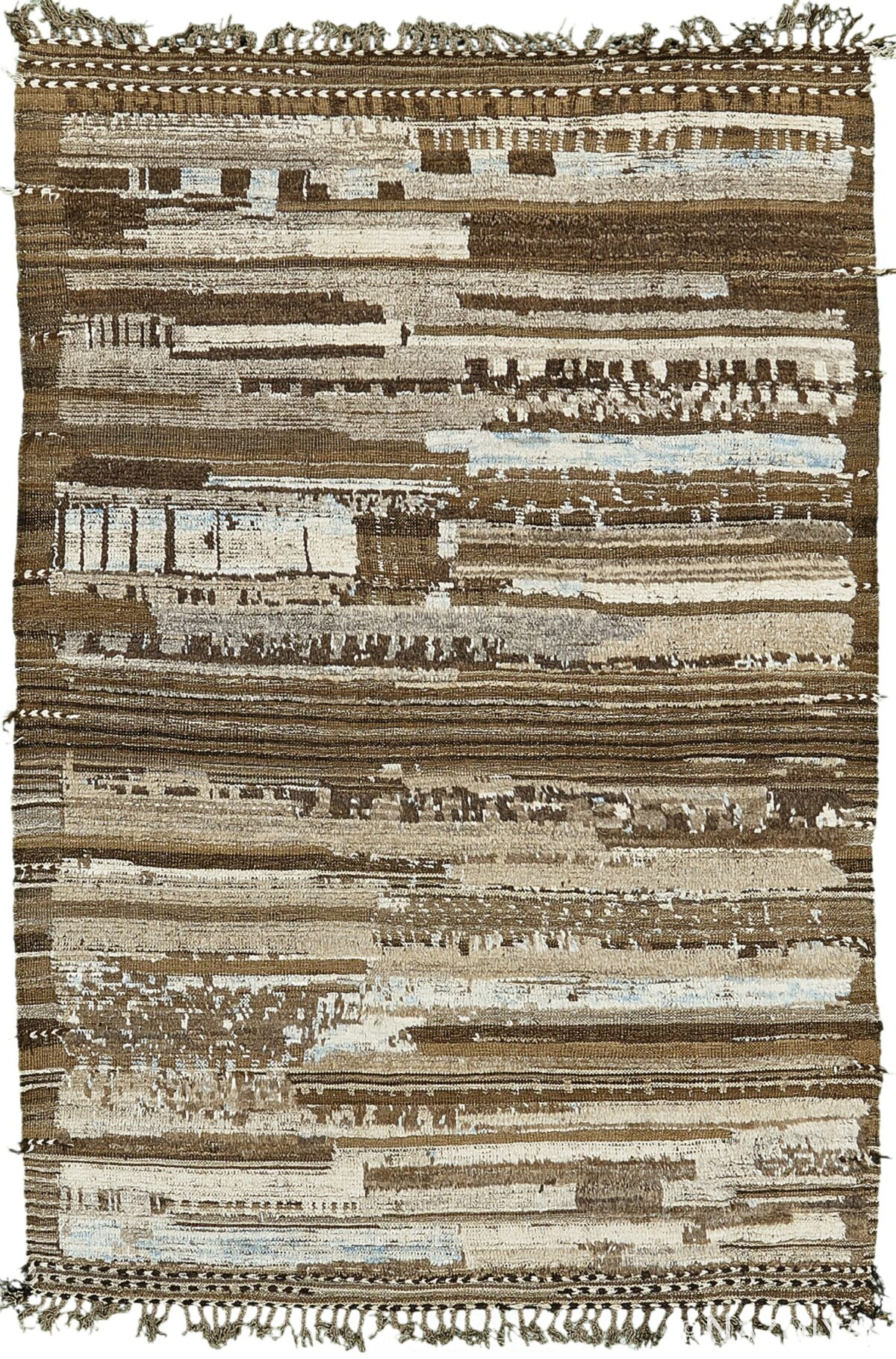 Brown Earth Tones Modern Distressed Rug 60690 by Nazmiyal Antique Rugs