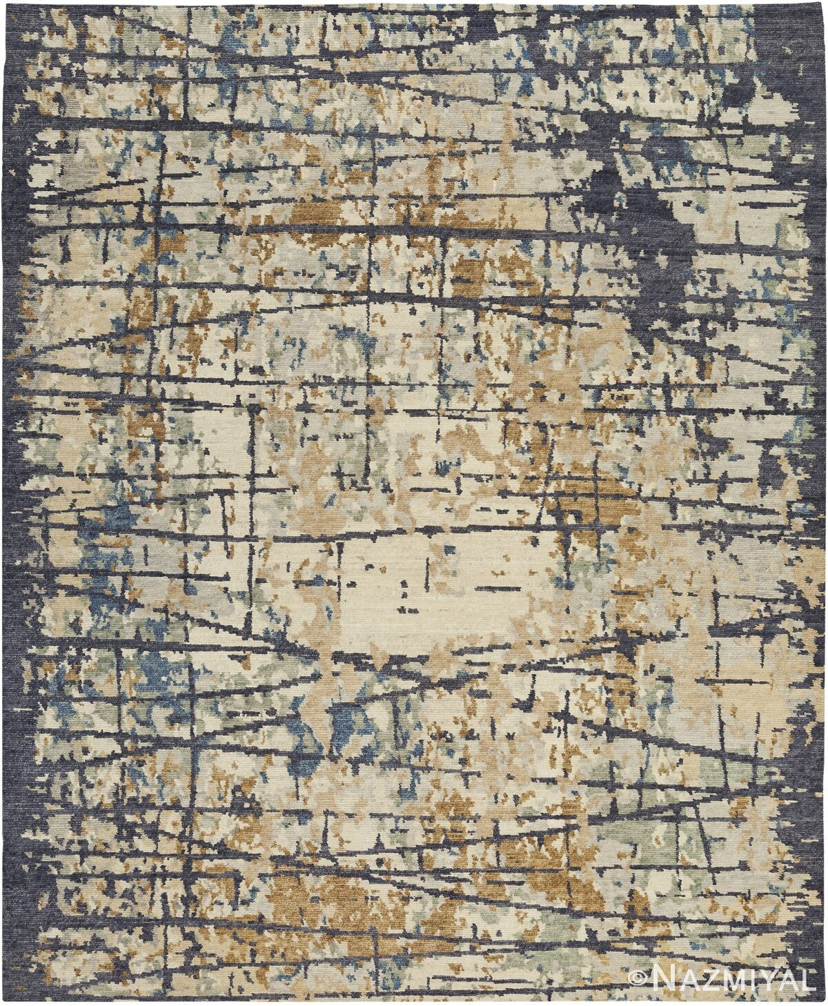 Contrasted Gold Blue Modern Boutique Rug 60737 by Nazmiyal Antique Rugs