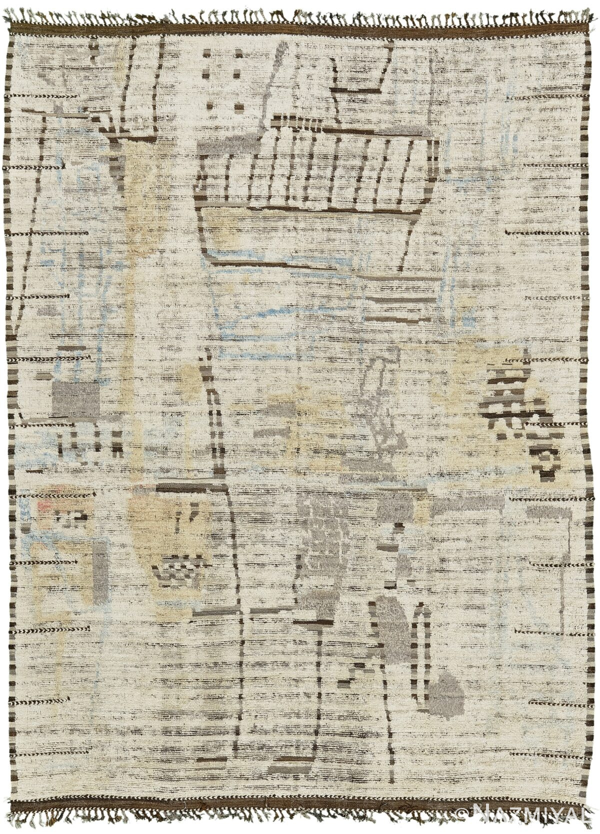 Cream Modern Distressed Rug 60681 by Nazmiyal Antique Rugs