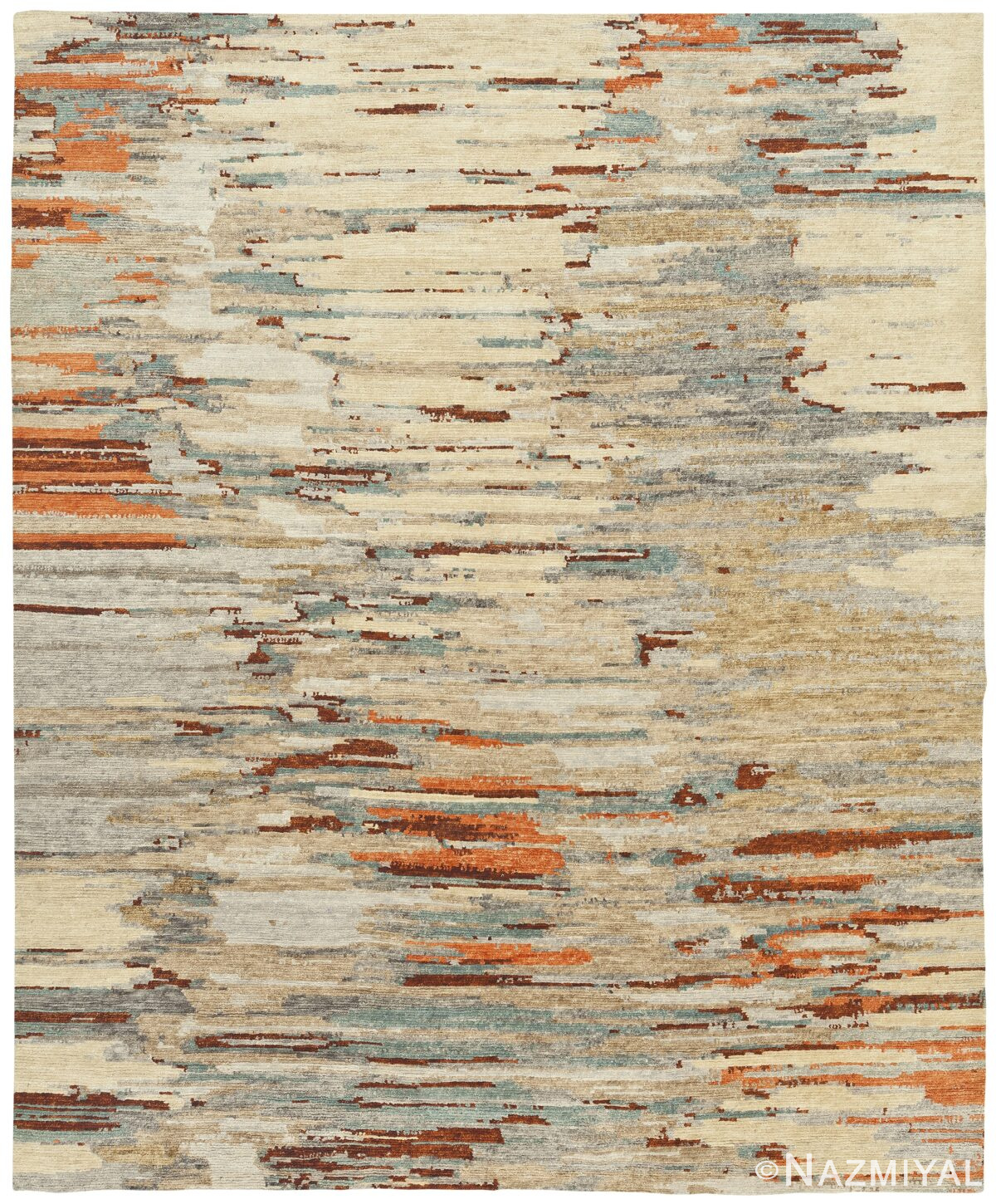 Decorative Rust Blue Modern Boutique Rug 60739 by Nazmiyal Antique Rugs