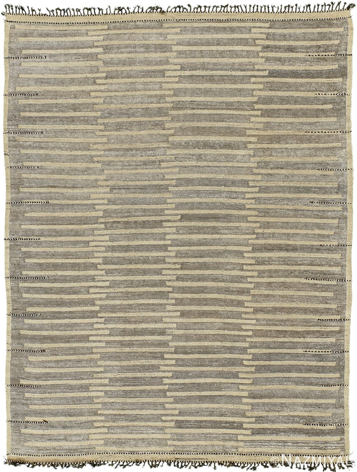 Geometric Beige Brown Modern Distressed Rug 60702 by Nazmiyal Antique Rugs