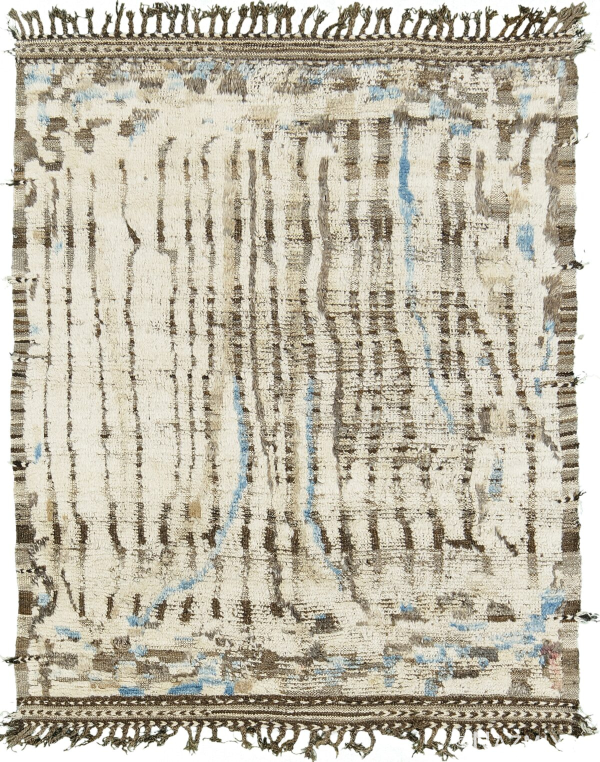 Ivory And Blue Modern Distressed Rug 60685 by Nazmiyal Antique Rugs