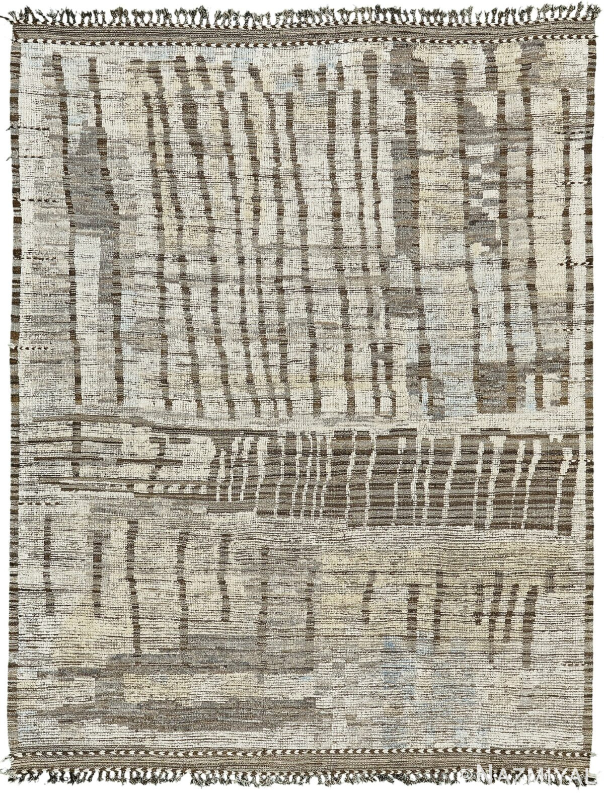 Ivory Gray Modern Distressed Rug 60693 by Nazmiyal Antique Rugs