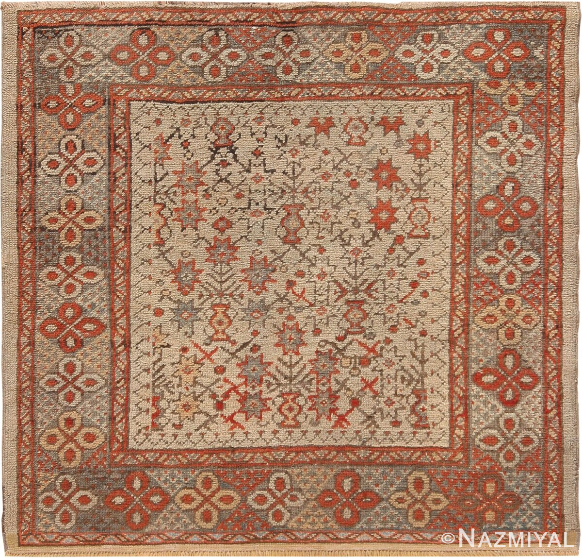 Square Antique Turkish Ghiordes Tribal Rug 70873 by Nazmiyal Antique Rugs