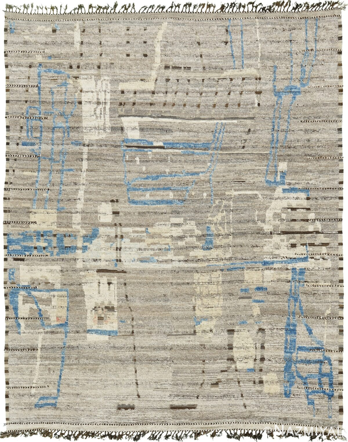 Taupe And Blue Modern Distressed Rug 60687 by Nazmiyal Antique Rugs