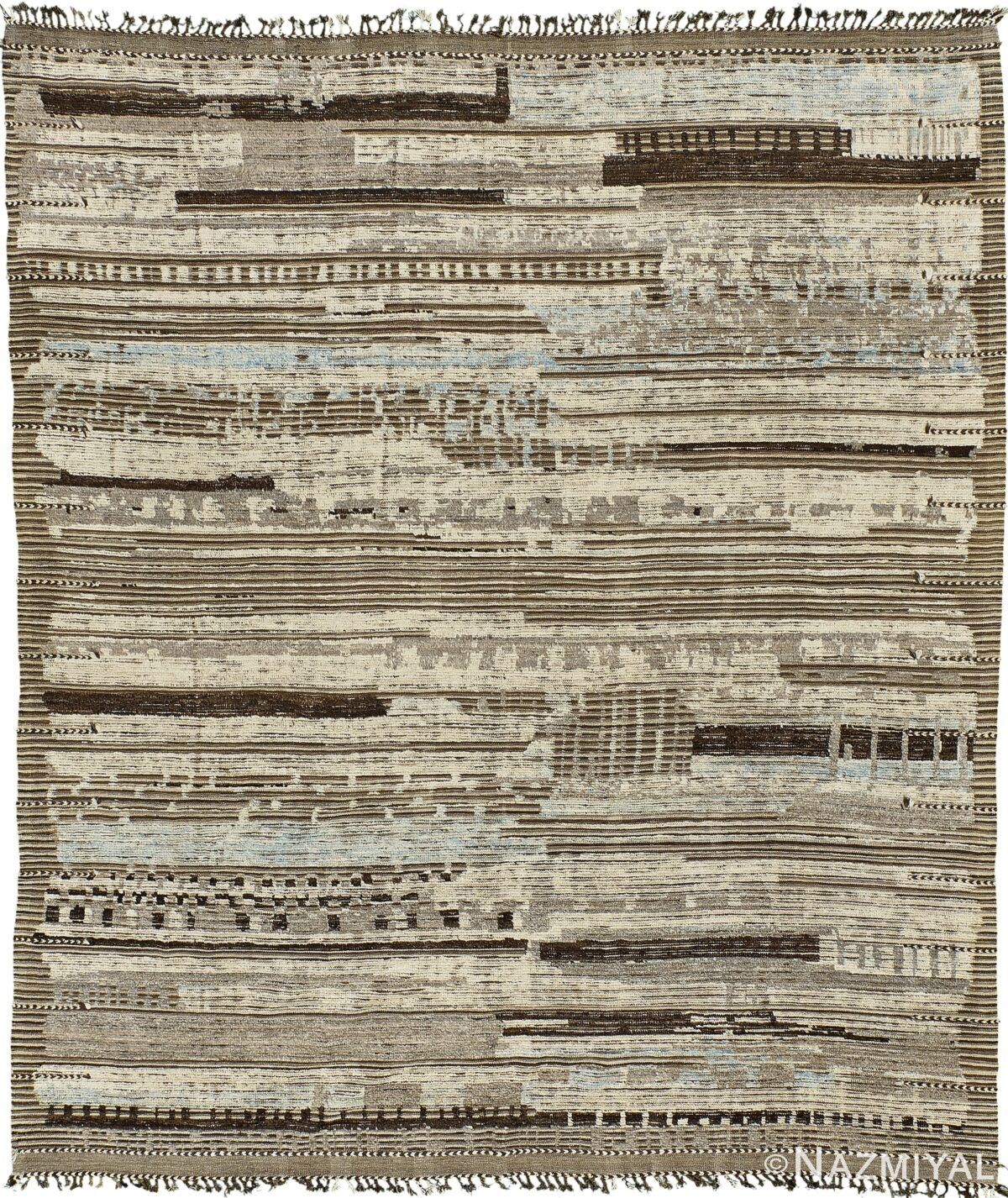 Textured Earth Tones Modern Distressed Rug 60703 by Nazmiyal Antique Rugs