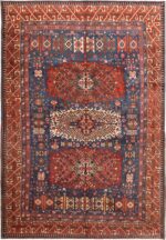 Blue Background Antique Persian Heriz Rug 70934 by Nazmiyal Antique Rugs