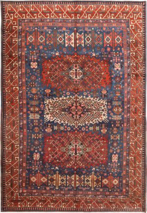 Blue Background Antique Persian Heriz Rug 70934 by Nazmiyal Antique Rugs