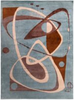 Blue And Brown Abstract Mid Century Modern Rug 60747 by Nazmiyal Antique Rugs