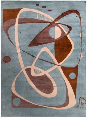 Blue And Brown Abstract Mid Century Modern Rug 60747 by Nazmiyal Antique Rugs