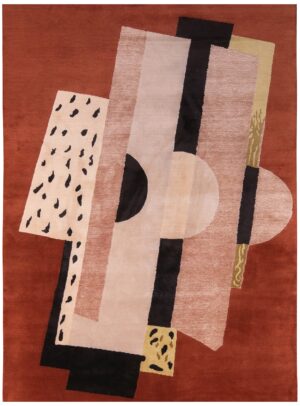Geometric Brown Background Mid Century Modern Rug 60748 by Nazmiyal Antique Rugs