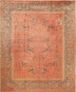 Large Coral Antique Turkish Oushak Area Rug 70876 by Nazmiyal Antique Rugs