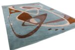 Whole View Of Blue And Brown Abstract Mid Century Modern Rug 60747 by Nazmiyal Antique Rugs