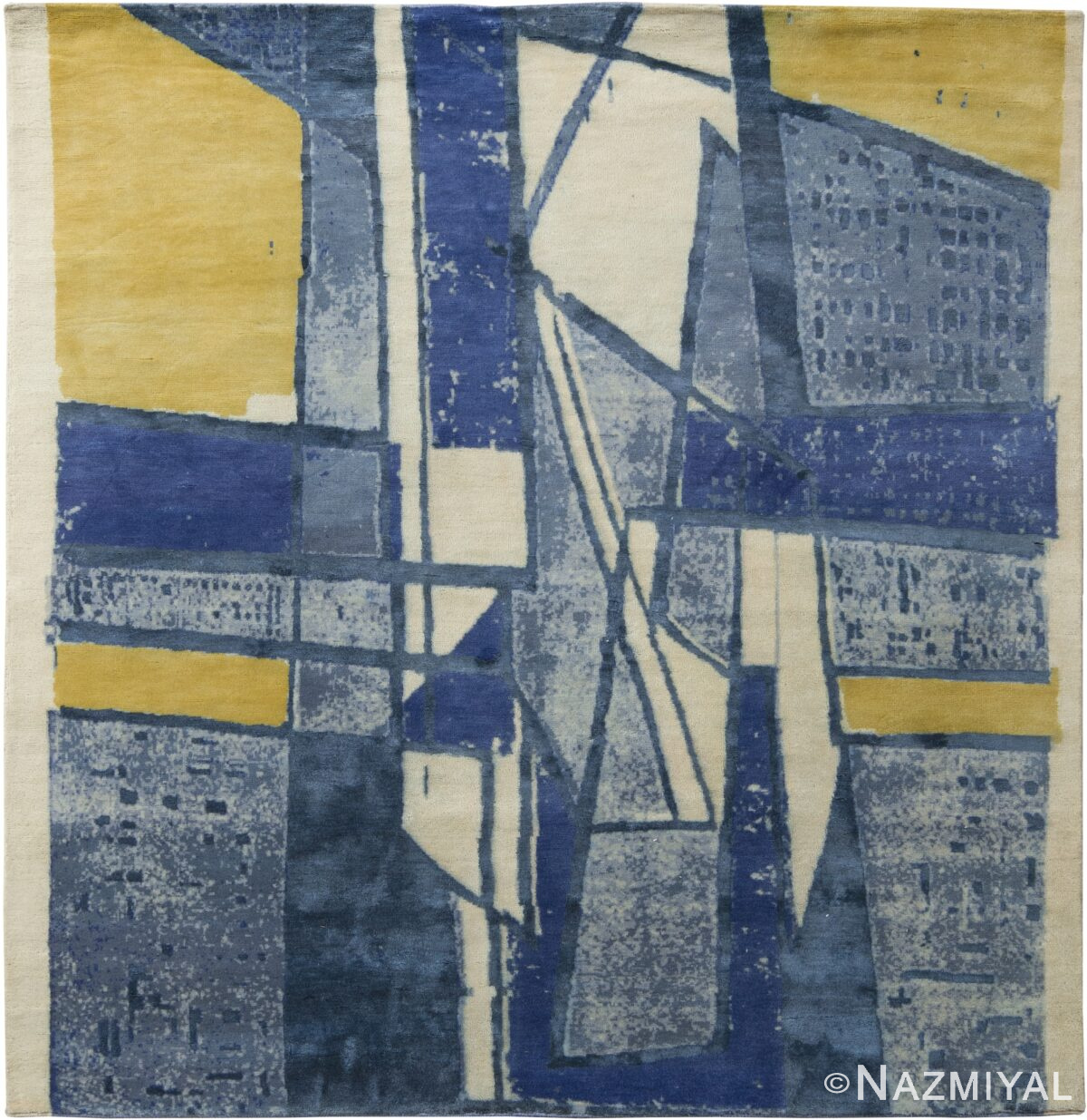 Blue Yellow Geometric Mid Century Modern Rug 60757 by Nazmiyal Antique Rugs