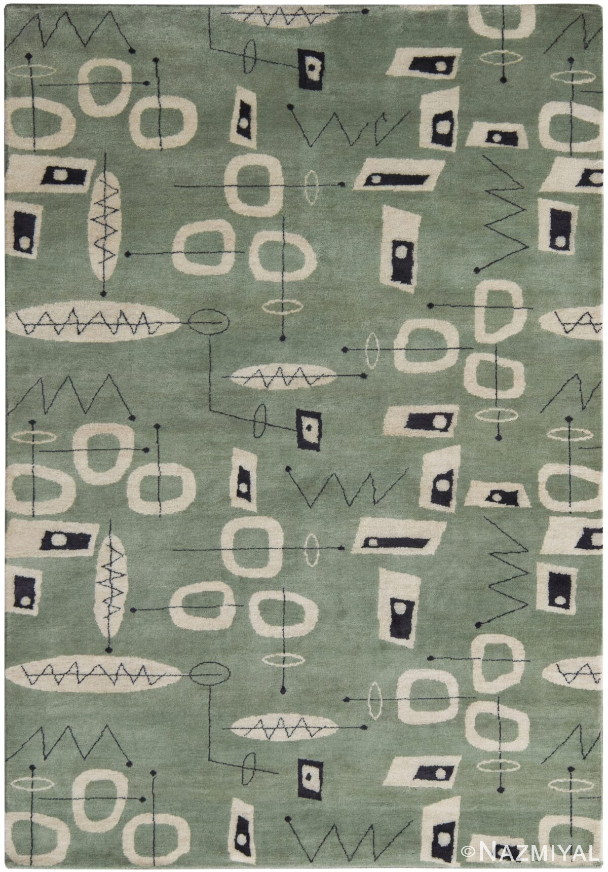 Green Mid Century Inspired Modern Area Rug 60769 by Nazmiyal Antique Rugs