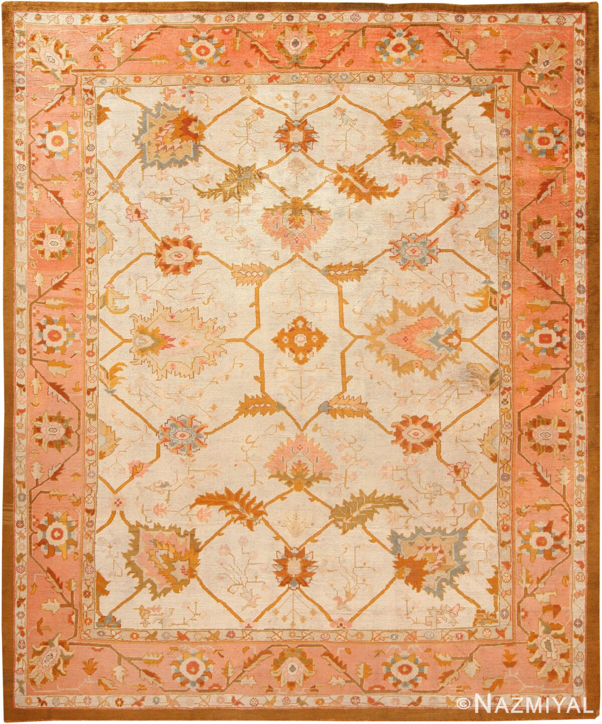 Ivory Arts And Crafts Antique Turkish Oushak Rug 70878 by Nazmiyal Antique Rugs