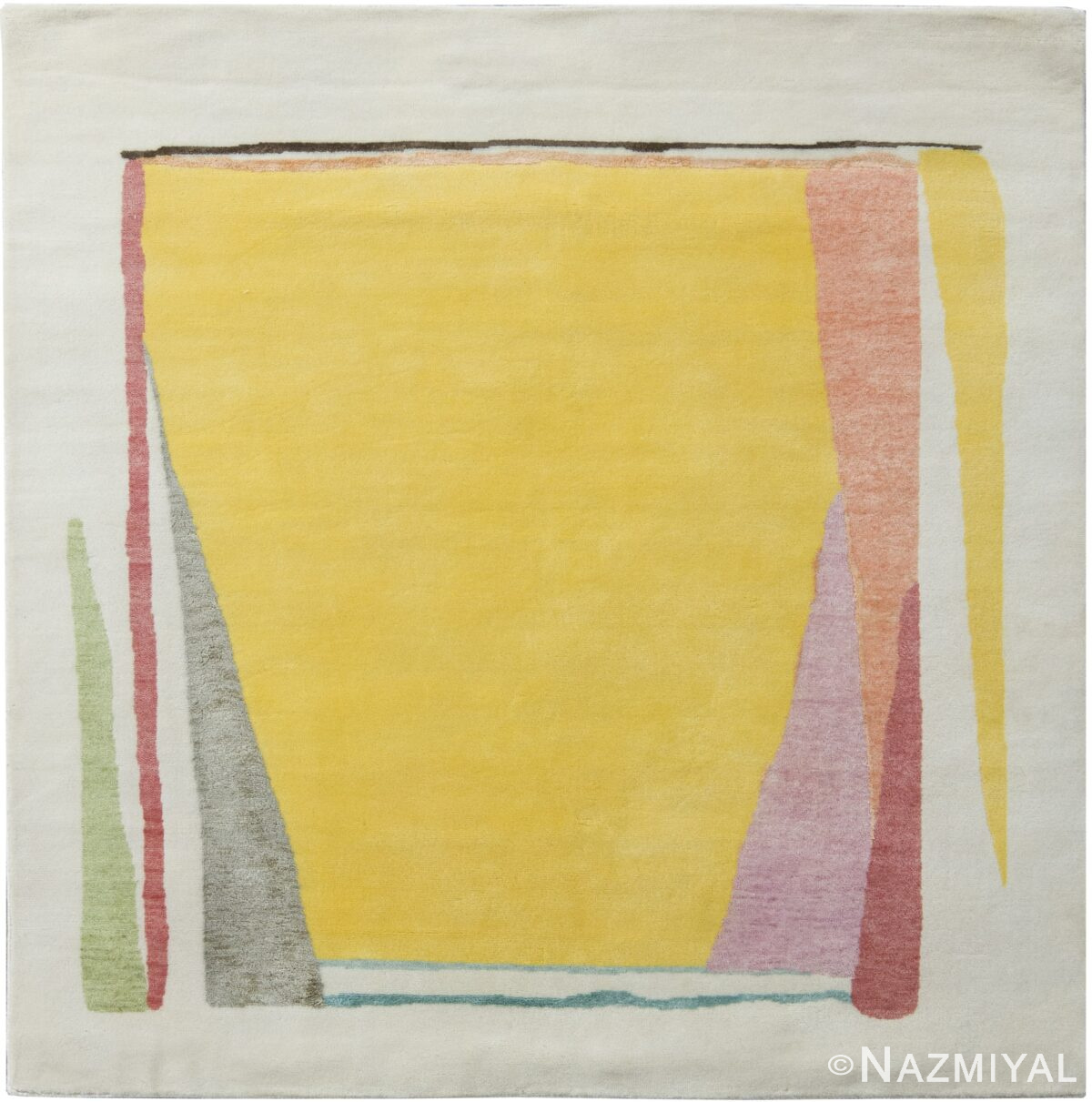 Square Yellow Abstract Mid Century Modern Rug 60766 by Nazmiyal Antique Rugs