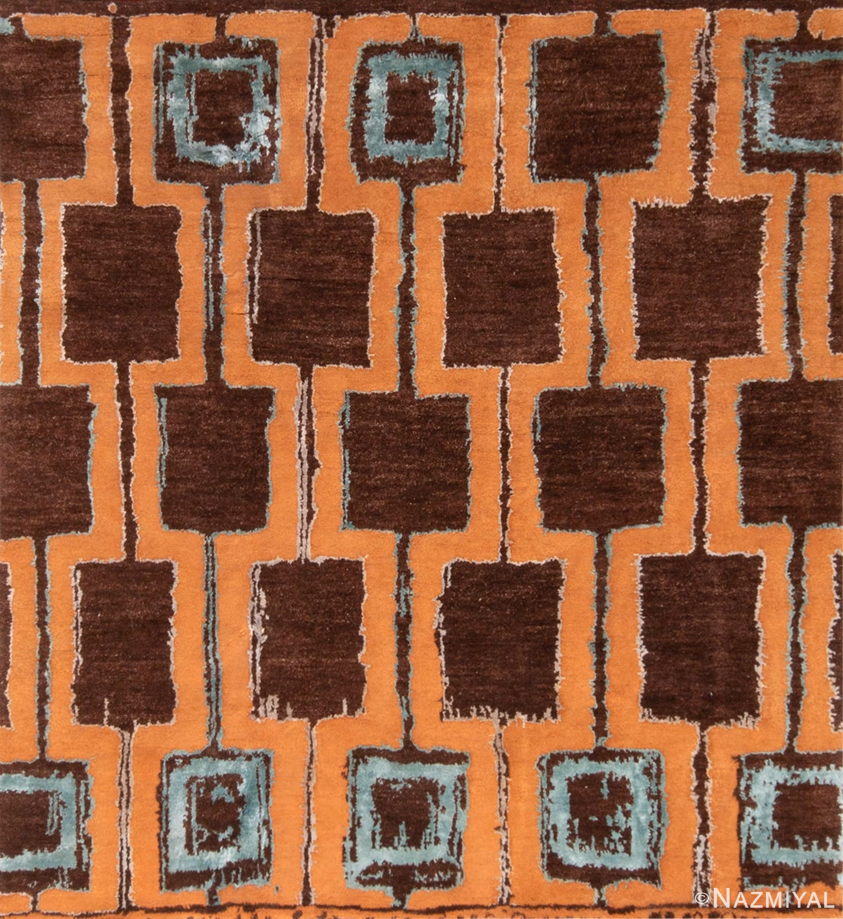 Terracotta Brown Color Mid Century Modern 60753 by Nazmiyal Antique Rugs