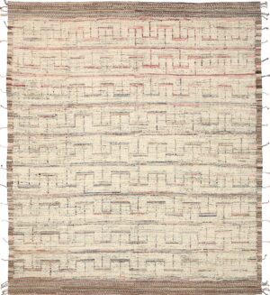 Beige Brown Geometric Modern Distressed Rug 60799 by Nazmiyal Antique Rugs