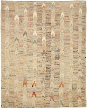 Beige Stripe Geometric Modern Distressed Rug 60800 by Nazmiyal Antique Rugs