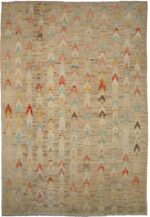 Brownstone Geometric Modern Distressed Rug 60808 by Nazmiyal Antique Rugs