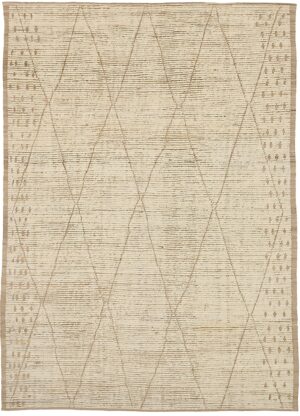 Cream Brown Geometric Modern Moroccan Rug 60780 by Nazmiyal Antique Rugs