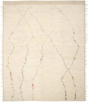 Cream Geometric Modern Distressed Rug 60790 by Nazmiyal Antique Rugs