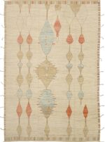 Cream Orange Color Geometric Modern Moroccan Rug 60778 by Nazmiyal Antique Rugs