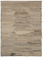 Dark Brown Beige Color Geometric Modern Distressed Rug 60830 by Nazmiyal Antique Rugs