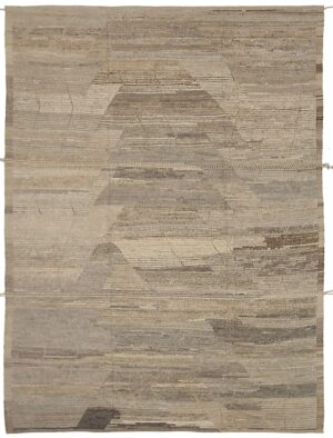 Dark Brown Beige Color Geometric Modern Distressed Rug 60830 by Nazmiyal Antique Rugs