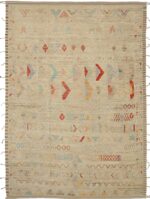 Green Colorful Geometric Modern Distressed Rug 60821 by Nazmiyal Antique Rugs