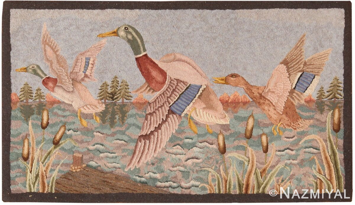 Antique Mallard Design American Hooked Rug 70982 by Nazmiyal Antique Rugs