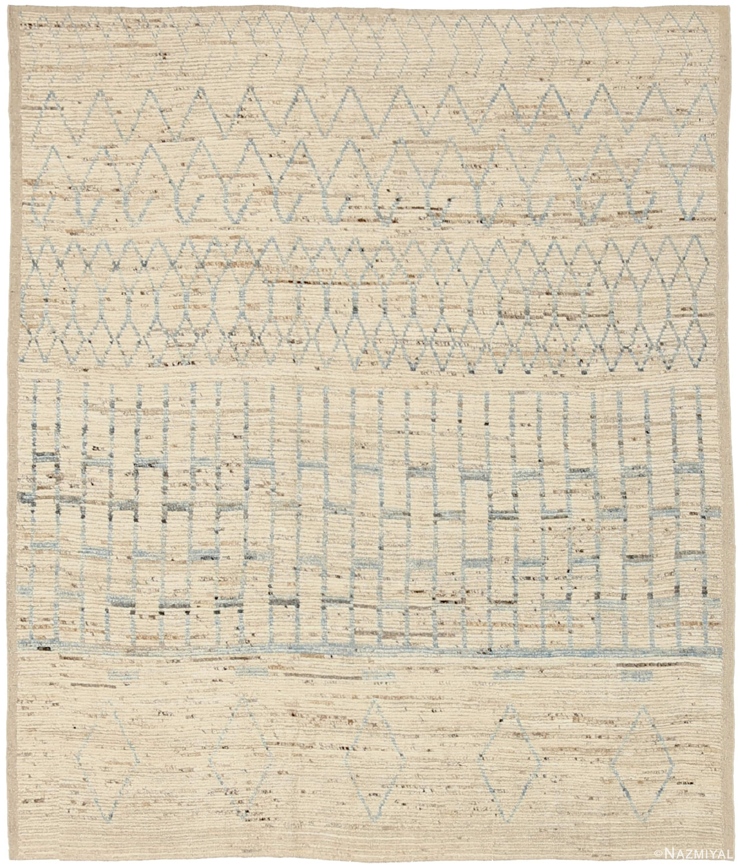 Beige Blue Color Geometric Modern Moroccan Rug 60777 by Nazmiyal Antique Rugs
