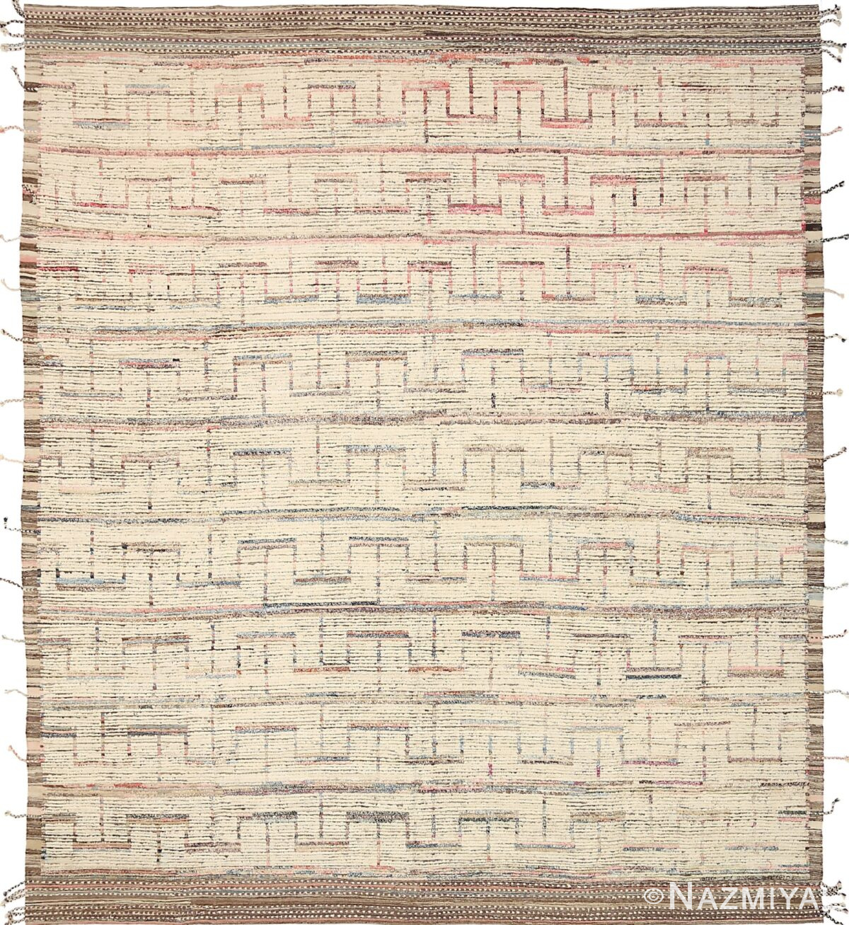 Beige Brown Geometric Modern Distressed Rug 60799 by Nazmiyal Antique Rugs