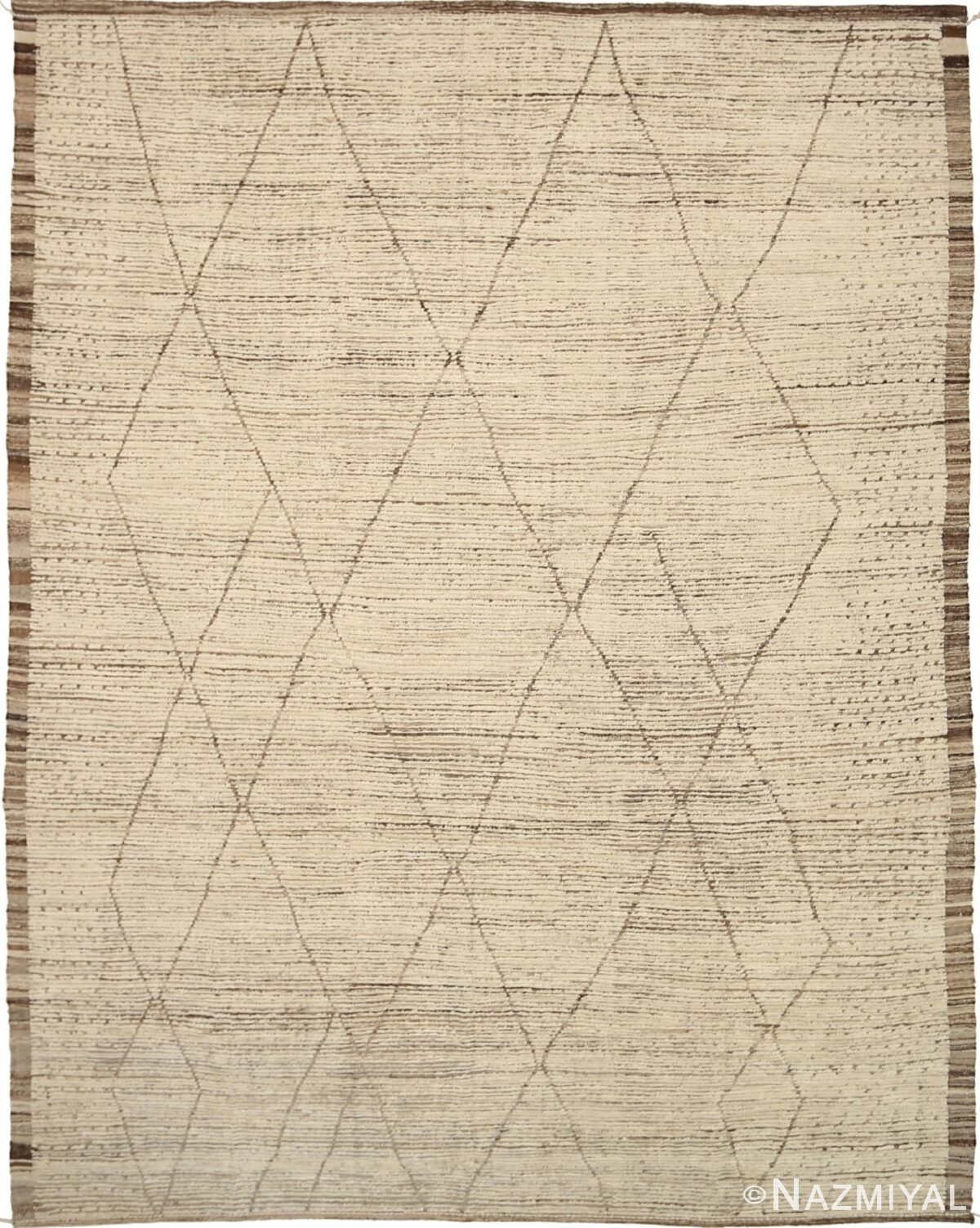 Brown Cream Geometric Modern Distressed Rug 60792 by Nazmiyal Antique Rugs