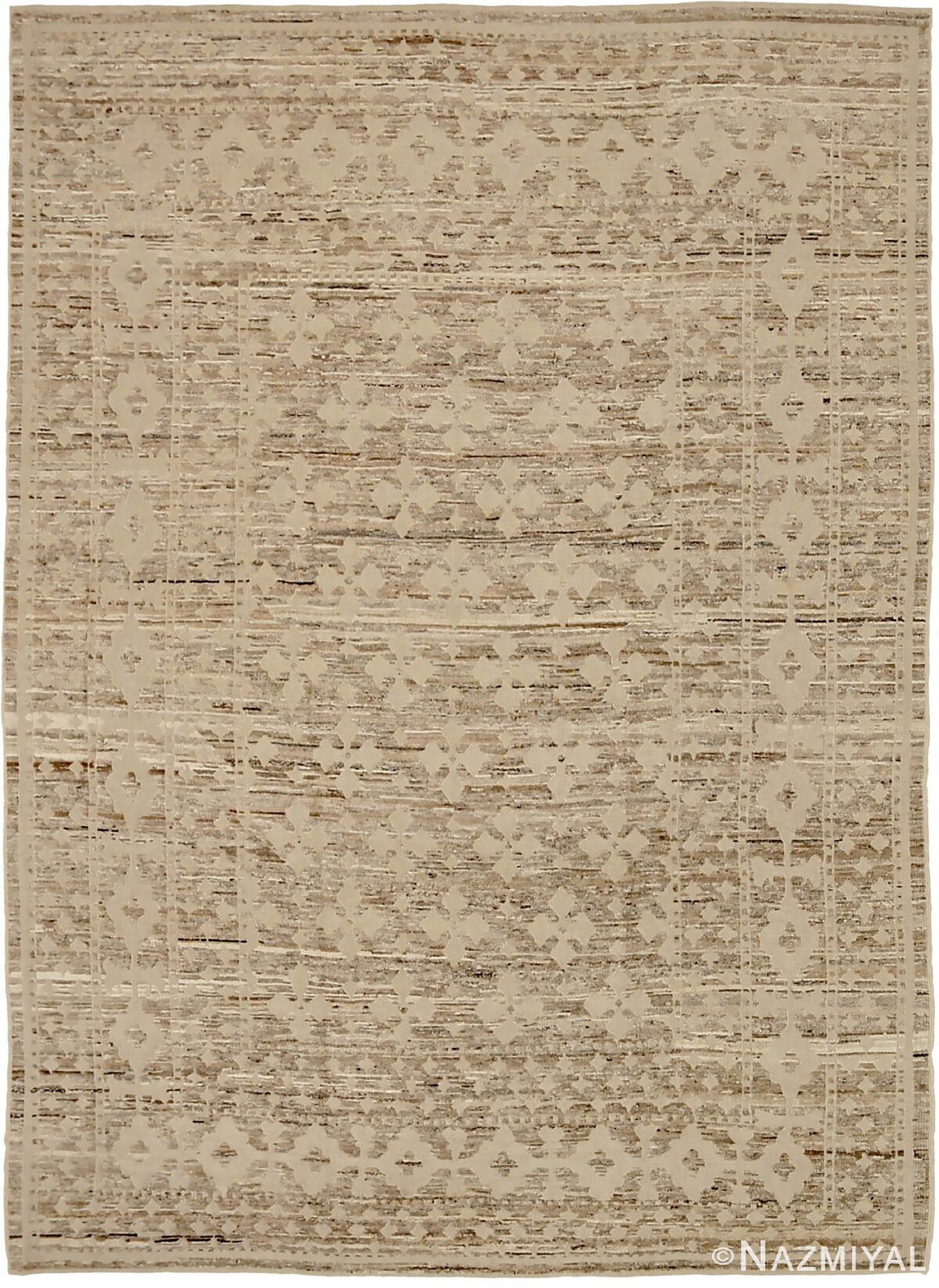 Brown Flower Geometric Modern Distressed Rug 60817 by Nazmiyal Antique Rugs